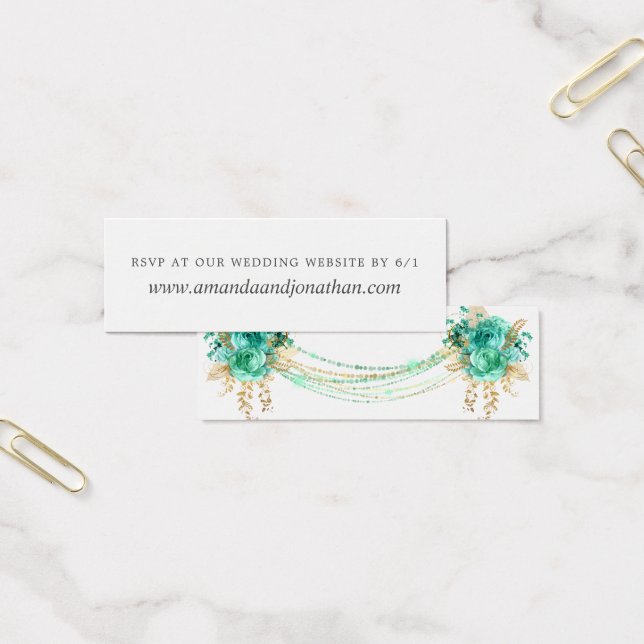 Mint und Gold Floral String Lights Hochzeit RSVP (Büro)