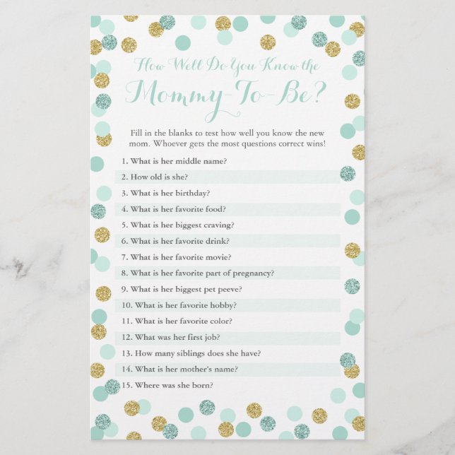 Mint und Gold wie gut kennen Sie die Mama Quiz (Vorderseite)