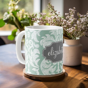 Mint- und Grau-Damaskusmuster mit individuellem Na Kaffeetasse