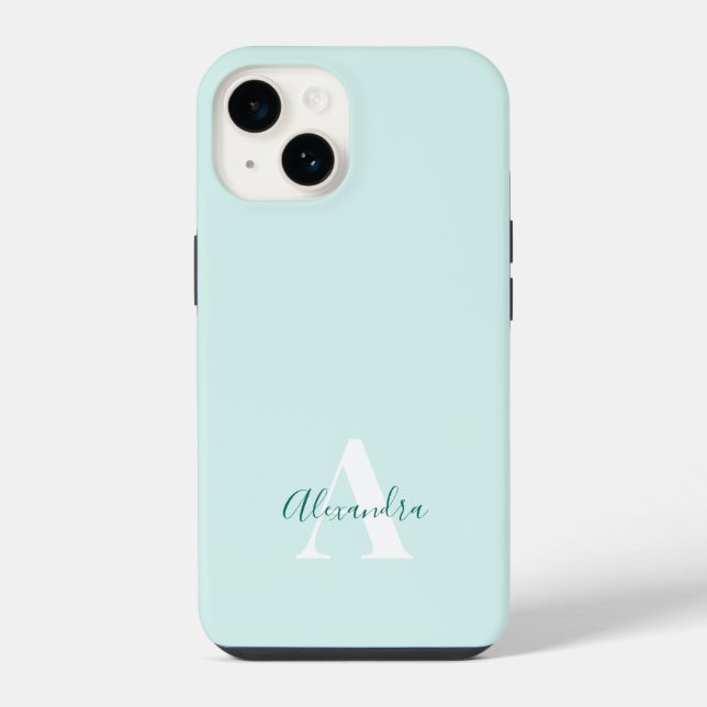 Mint- und grüne moderne Anfangsmonogramm iPhone Hülle (Rückseite)