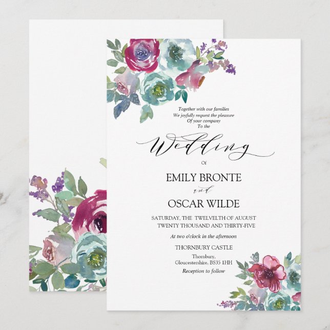 Mint und Mauve Floral Wedding Einladung (Vorne/Hinten)