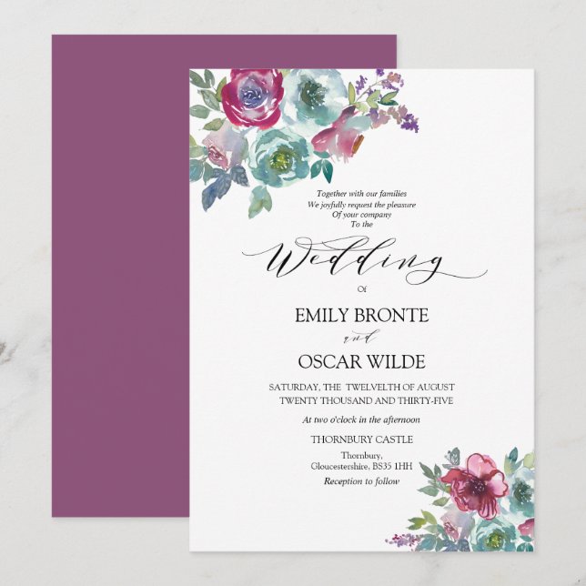 Mint und Mauve Floral Wedding Einladung (Vorne/Hinten)