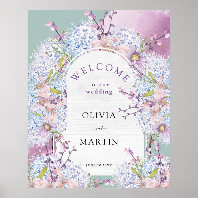 Mint und Mauve Wedding Wassercolor Blumenposter Poster (Vorne)