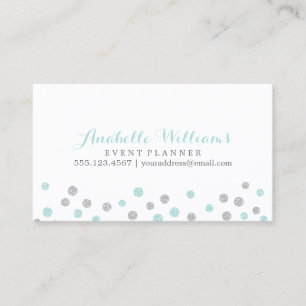 Mint und Silver Glitzer Confetti Dots Visitenkarte
