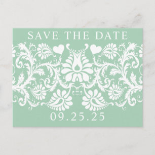 Mint Unique Damask Save the Date Ankündigungspostkarte