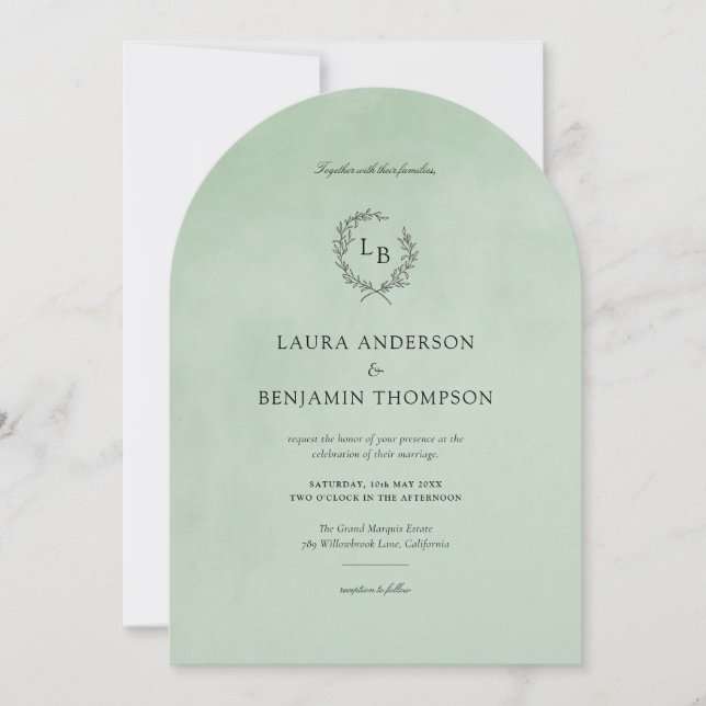 Mint Velvet Texture Eleganter Arch Style Hochzeit Einladung (Vorderseite)