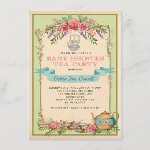 Mint Vintag Baby Tee Party Blumenkohl Teekanne Ein Einladung