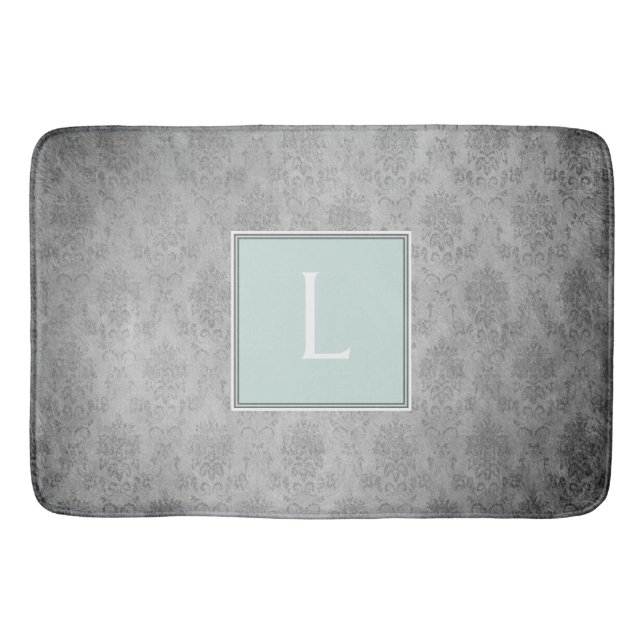 Mint Vintage Damask Monogramm Badmatte Badematte (Vorderseite)