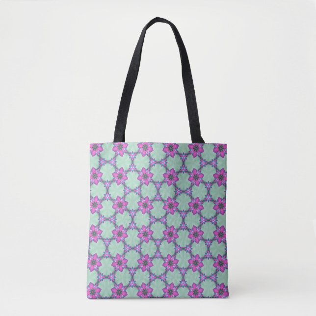 Mint & Violet Geometric Floral Pattern Tote (Vorderseite)