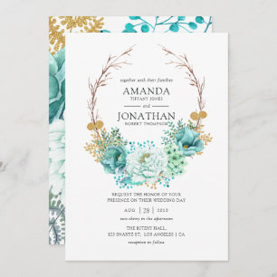 Mint Watercolor Floral Wedding Einladung
