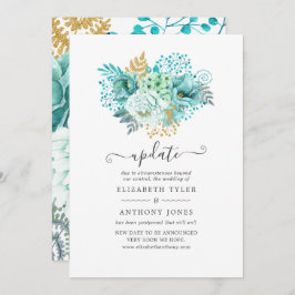 Mint Watercolor Floral Wedding Update Einladung