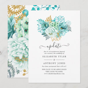 Mint Watercolor Floral Wedding Update Einladung