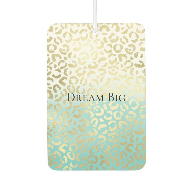 Mint Watercolor Ombre Glam Gold Leopard Autolufterfrischer (Vorderseite)