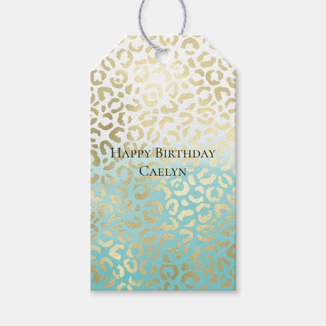 Mint Watercolor Ombre Glam Gold Leopard Geschenkanhänger (Vorderseite)