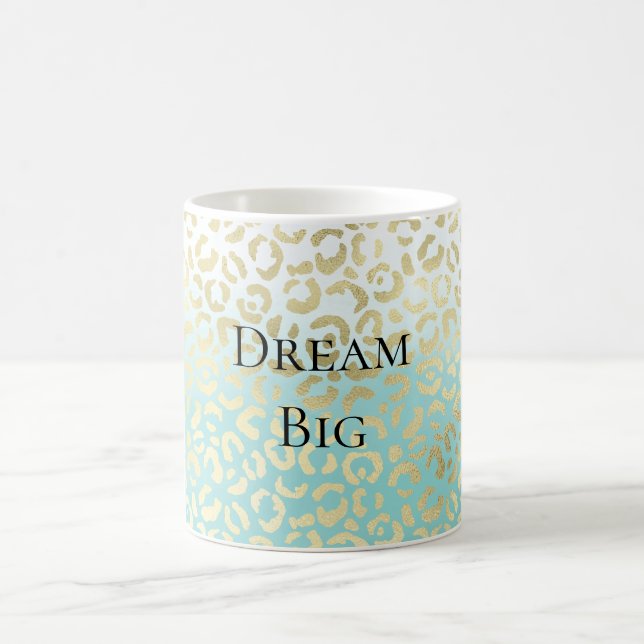 Mint Watercolor Ombre Glam Gold Leopard Kaffeetasse (Mittel)