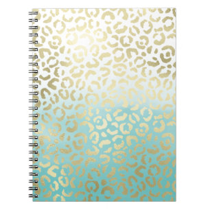 Mint Watercolor Ombre Glam Gold Leopard Notizblock
