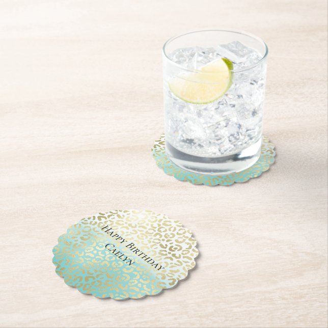 Mint Watercolor Ombre Glam Gold Leopard Untersetzer (Vor Ort)