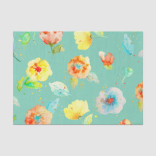 Mint Watercolor Poppies Seidenpapier