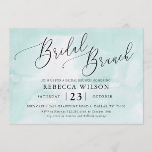 Mint Watercolor Rustic Bridal Brunch Einladung