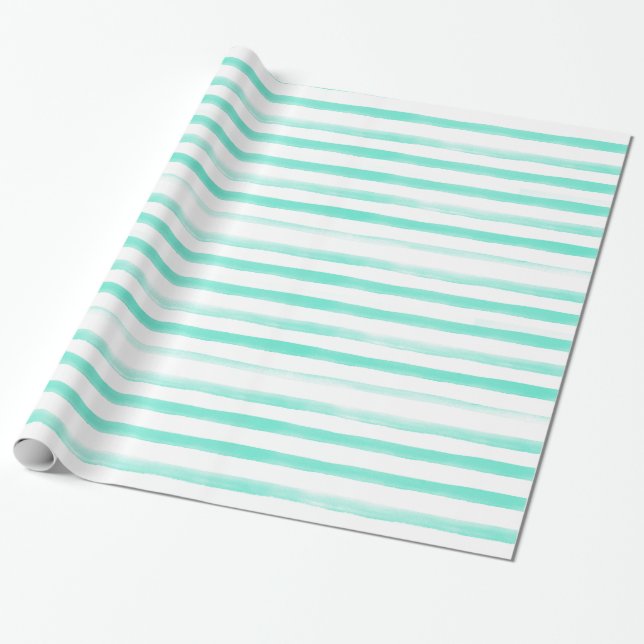 Mint Watercolor Stripe Beach Geschenkpapier (Ungerollt)