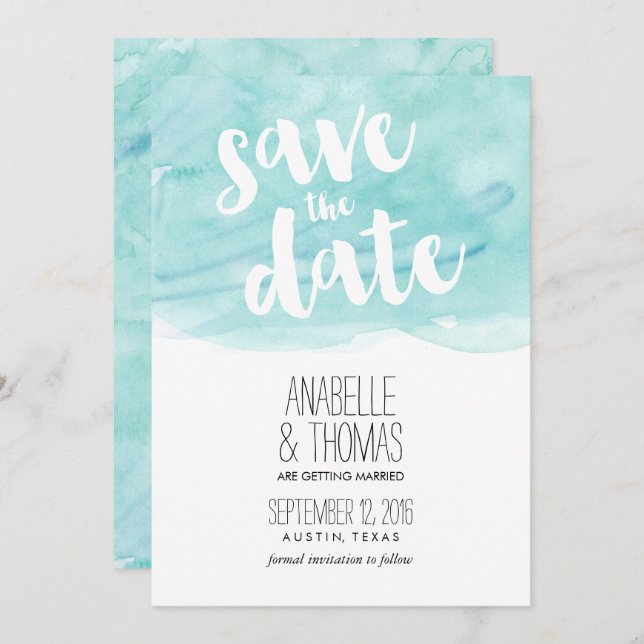 Mint Watercolor Wedding Save the Date Einladung (Vorne/Hinten)