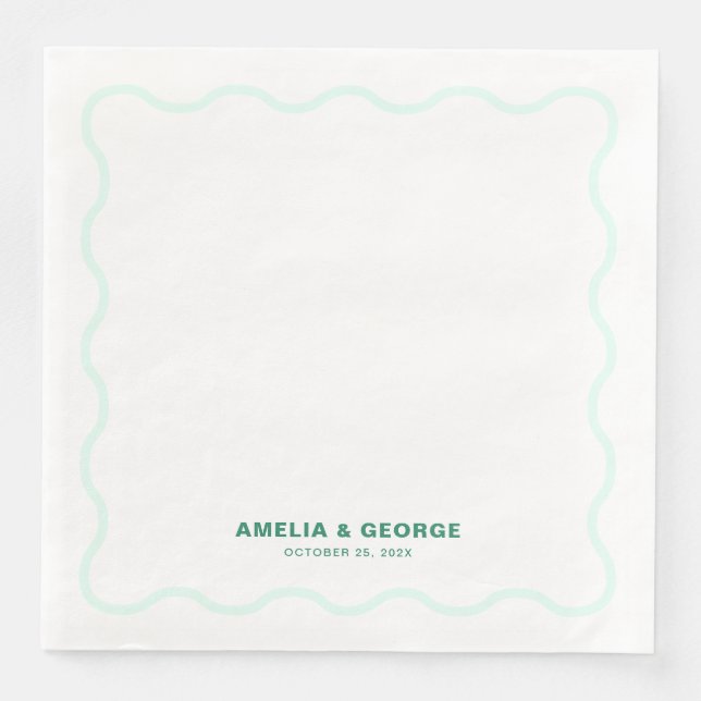 Mint Wavy Retro-Hochzeit Serviette (Vorderseite)