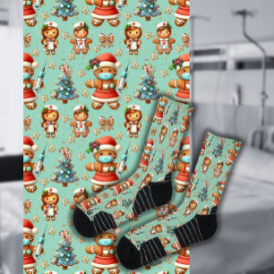 Mint Whimsical Weihnachtsgingerbrot Girl Nurse Socken
