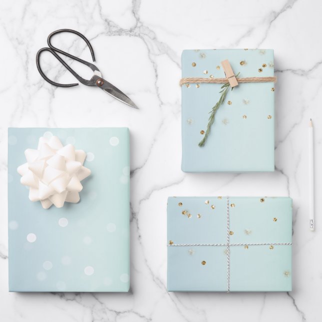 Mint White Bokeh Gold Glitter Confetti Christmas Geschenkpapier Set (Vorderseite)