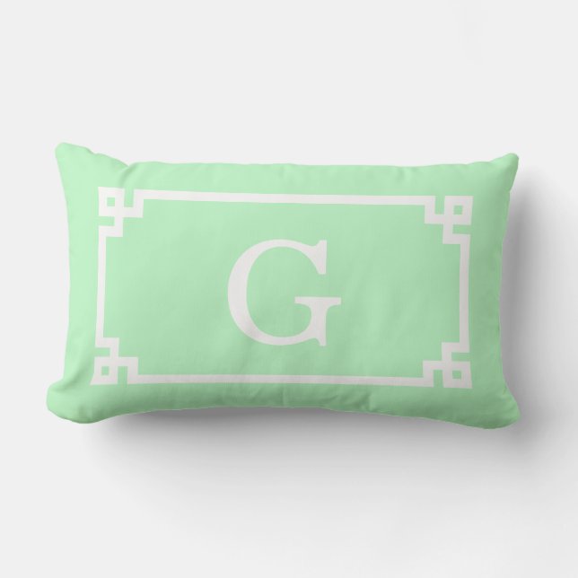 Mint White Greece Key Frame #2 Initial Monogram Lendenkissen (Vorderseite)
