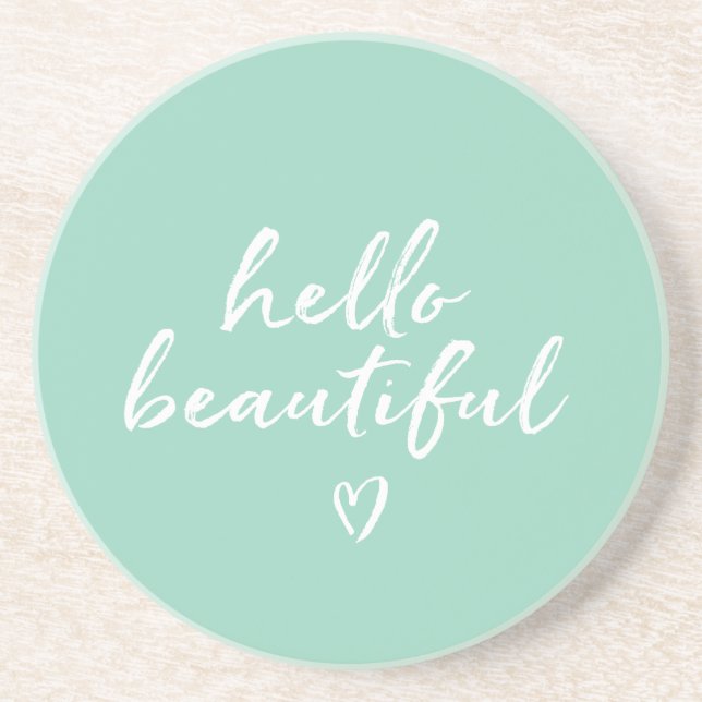 Mint White Hello Beautiful Inspirational Heart Getränkeuntersetzer (Vorne)