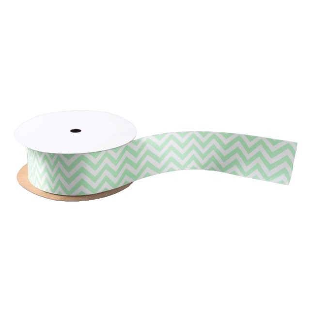 Mint White Large Zickzack ZigZag Muster Satinband (Spule)
