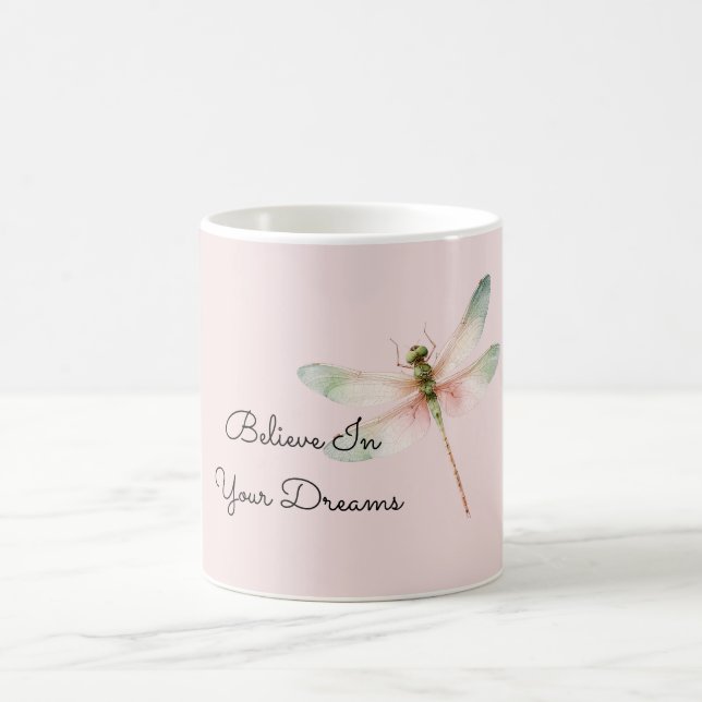 Mint White Pink Dragonfly Kaffeetasse (Mittel)