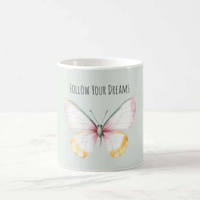Mint White Yellow Pink Teal Butterfly Kaffeetasse (Mittel)