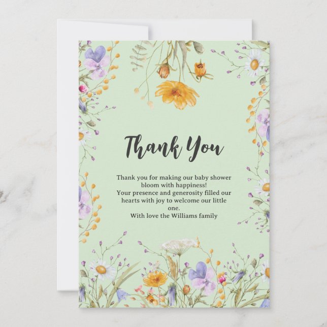 Mint wildflower floral Thank You Baby Shower  Dankeskarte (Vorderseite)