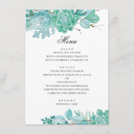 Mint Winter Blumen Hochzeit. Aquarellbilder Menükarte
