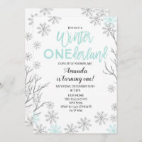 Mint Winter ONEderland Schnee Geburtstag Einladung