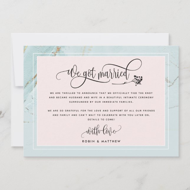 Mint Wir Got Verheiratete Hochzeit / Elope Ankündi Einladung (Vorderseite)