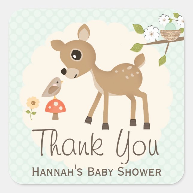 MINT Woodland Deer Baby Dusche Danke Stickers (Vorderseite)