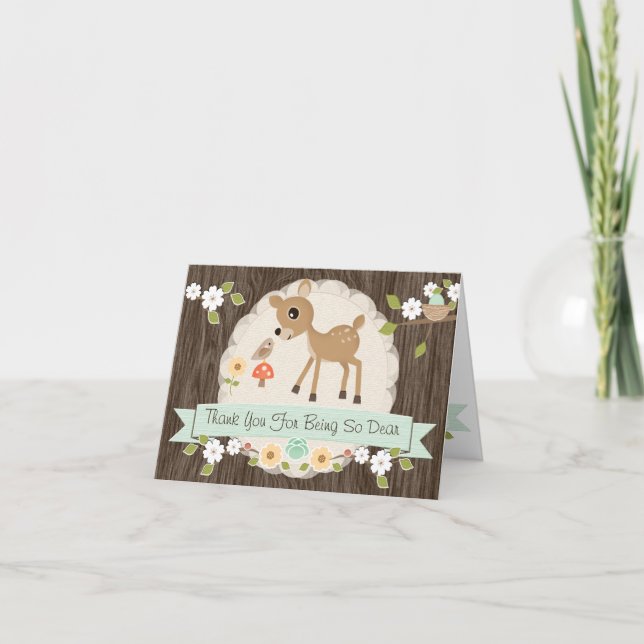 MINT WOODLAND DEER BABY SHOWER DANK IHRER KARTE (Vorderseite)
