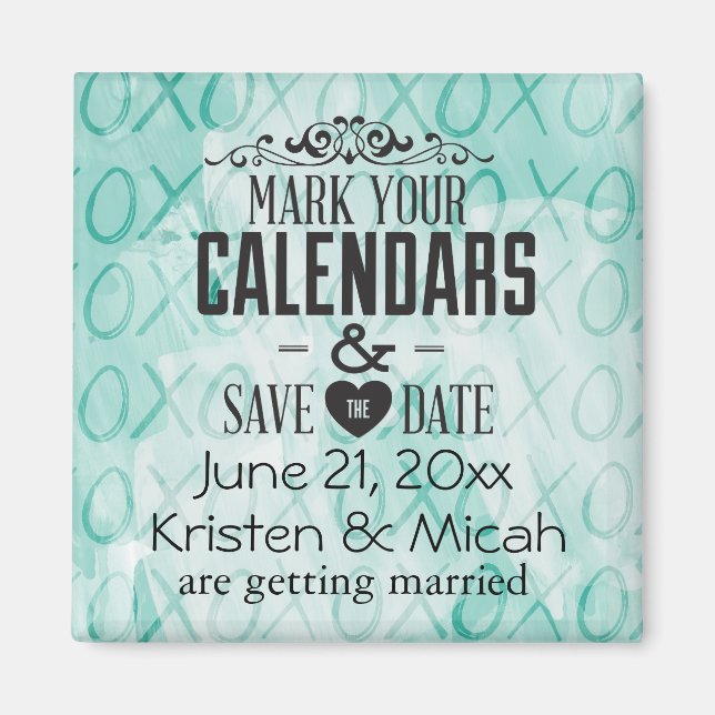 Mint XOXO Save the Date Magnet (Vorne)