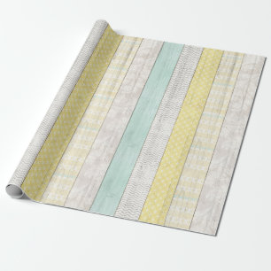 Mint & Yellow Boho Geometric Muster Rustikales Hol Geschenkpapier