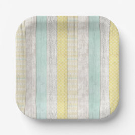 Mint & Yellow Boho Geometric Muster Rustikales Hol Pappteller