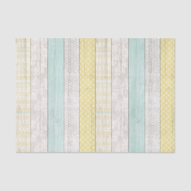 Mint & Yellow Boho Geometric Muster Rustikales Hol Seidenpapier (Vorderseite)