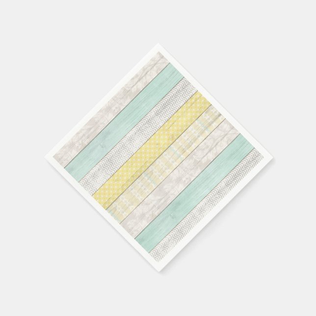 Mint & Yellow Boho Geometric Muster Rustikales Hol Serviette (Ecke)