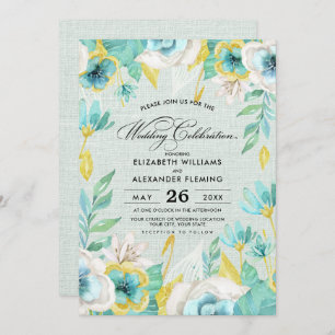 Mint Yellow Floral Burlap Wedding Einladung
