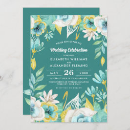 Mint Yellow Floral Watercolor Hochzeit Einladung