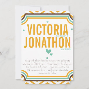Mint Yellow Modern Zig Zag Typografy Wedding Einladung