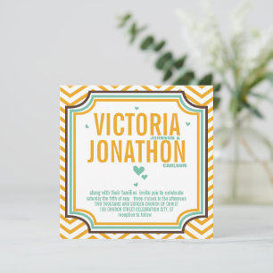 Mint Yellow Modern Zig Zag Typografy Wedding Einladung