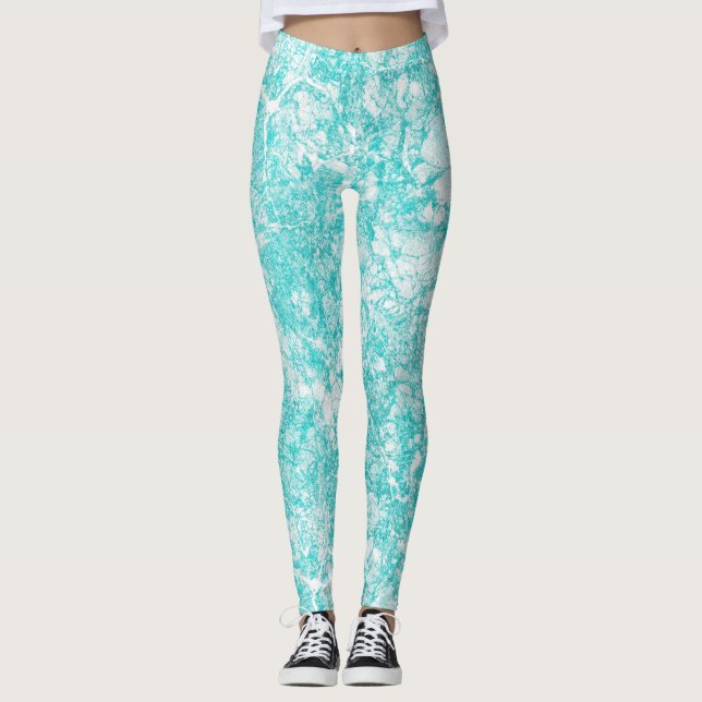 Mintblau und weiße Marmortextur Leggings (Vorderseite)