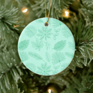 Mintblaue Blätter Muster Keramik Ornament